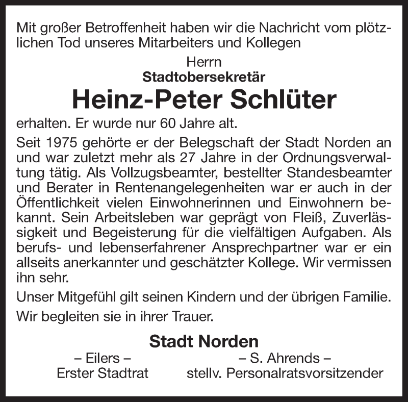 Traueranzeige für Heinz-Peter Schlüter vom 27.06.2017 aus 