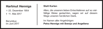 Traueranzeige von Hartmut Hennigs 