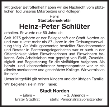 Traueranzeige von Heinz-Peter Schlüter 