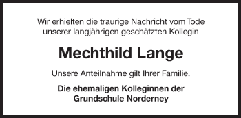 Traueranzeige von Mechthild Lange 