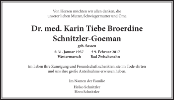 Traueranzeige von Anna Bienhoff von Ostfriesischer Kurier