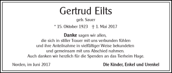 Traueranzeige von Gertrud Eilts 