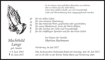 Traueranzeige von Mechthild Lange 