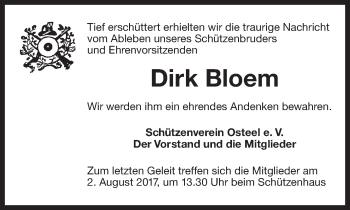 Traueranzeige von Dirk Bloem 