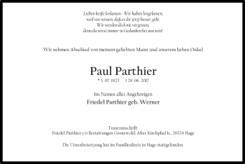 Traueranzeige von Paul Parthier 