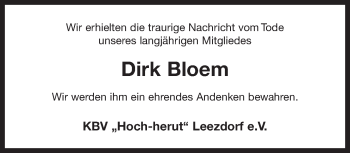 Traueranzeige von Dirk Bloem 