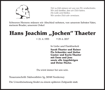 Traueranzeige von Hans Joachim Thaeter 