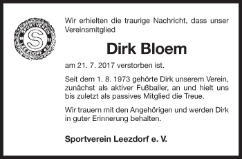 Traueranzeige von Dirk Bloem 