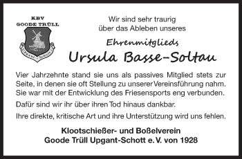 Traueranzeige von Ursula Basse-Soltau 