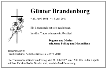 Traueranzeige von Günter Brandenburg 