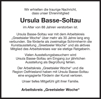Traueranzeige von Ursula Basse-Soltau 