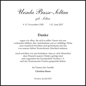 Traueranzeige von Ursula Basse-Soltau 