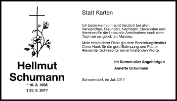 Traueranzeige von Hellmut Schumann 
