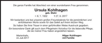 Traueranzeige von Ursula Kohlhagen 