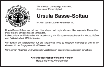 Traueranzeige von Ursula Basse-Soltau 