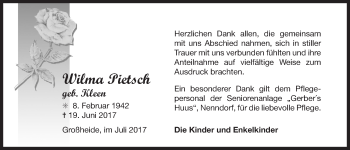 Traueranzeige von Wilma Pietsch 