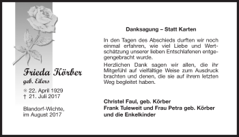Traueranzeige von Frieda Körber 