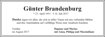Traueranzeige von Günter Brandenburg 
