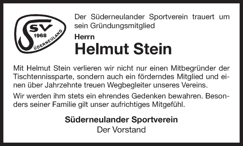  Traueranzeige für Helmut Stein vom 22.08.2017 aus 