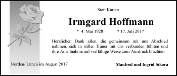 Traueranzeige von Irmgard Hoffmann 