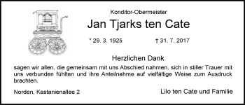 Traueranzeige von Jan Tjarks ten Cate 