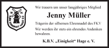 Traueranzeige von Jenny Müller 