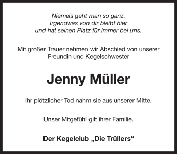 Traueranzeige von Jenny Müller 