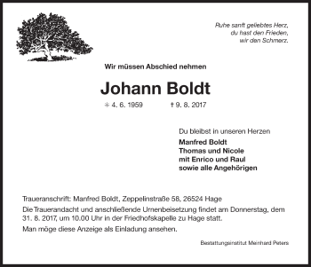 Traueranzeige von Johann Boldt 
