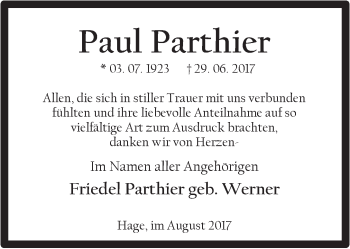 Traueranzeige von Paul Parthier 