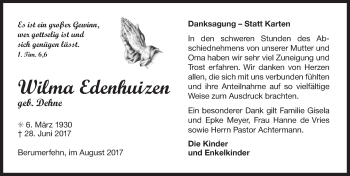 Traueranzeige von Wilma Edenhuizen 