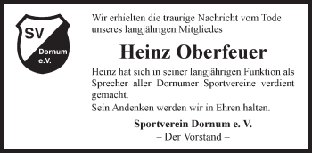 Traueranzeige von Heinz Oberfeuer 
