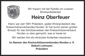 Traueranzeige von Heinz Oberfeuer 