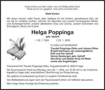 Traueranzeige von Helga Poppinga 