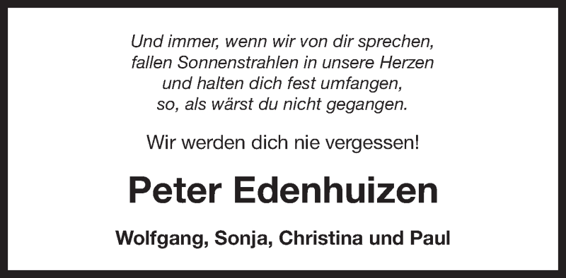  Traueranzeige für Peter Edenhuizen vom 05.01.2018 aus 