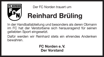 Traueranzeige von Reinhard Brüling 