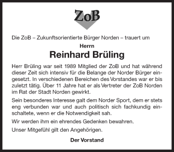 Traueranzeige von Reinhard Brüling 