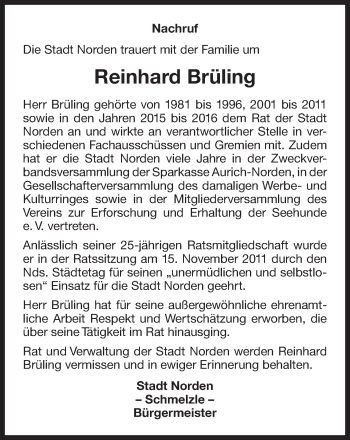 Traueranzeige von Reinhard Brüling 