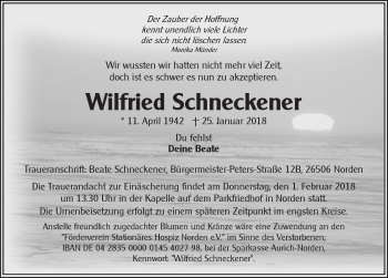 Traueranzeige von Wilfried Schneckener 