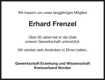 Traueranzeige von Erhard Frenzel 