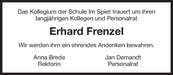 Traueranzeige von Erhard Frenzel 