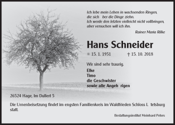 Traueranzeige von Hans Schneider 