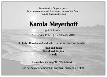 Traueranzeige von Karola Meyerhoff 