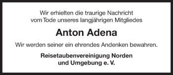 Traueranzeige von Anton Adena 