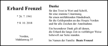 Traueranzeige von Erhard Frenzel 