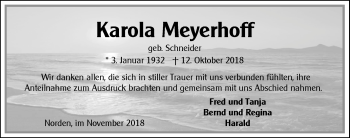 Traueranzeige von Karola Meyerhoff 