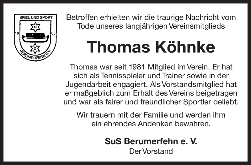  Traueranzeige für Thomas Köhnke vom 02.11.2018 aus 