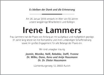 Traueranzeige von Irene Lammers 