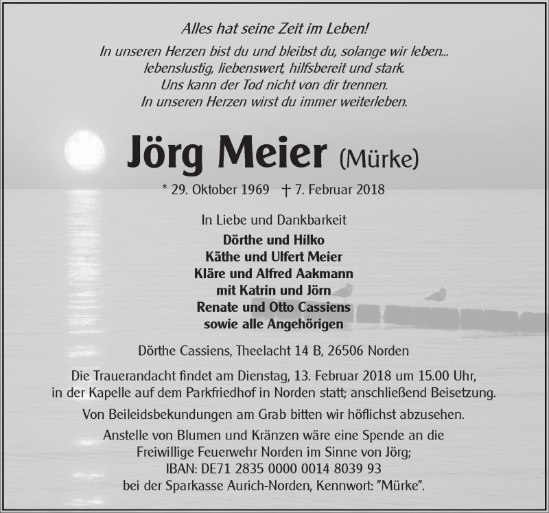  Traueranzeige für Jörg Meier vom 10.02.2018 aus 