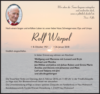 Traueranzeige von Rolf Würpel 