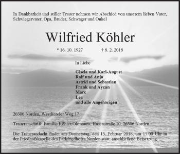 Traueranzeige von Wilfried Köhler 
